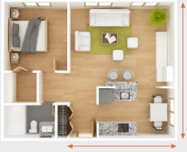 Top-down floor plan of an empty room