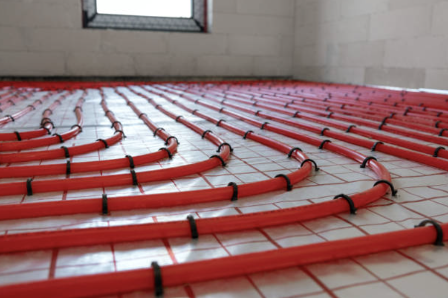 Water underfloor heating pipes laid in a serpentine pattern